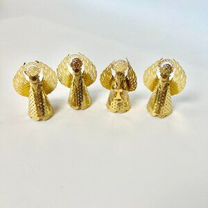 Vintage Set of 4 3D Filigree Angel Christmas Gold Ornaments